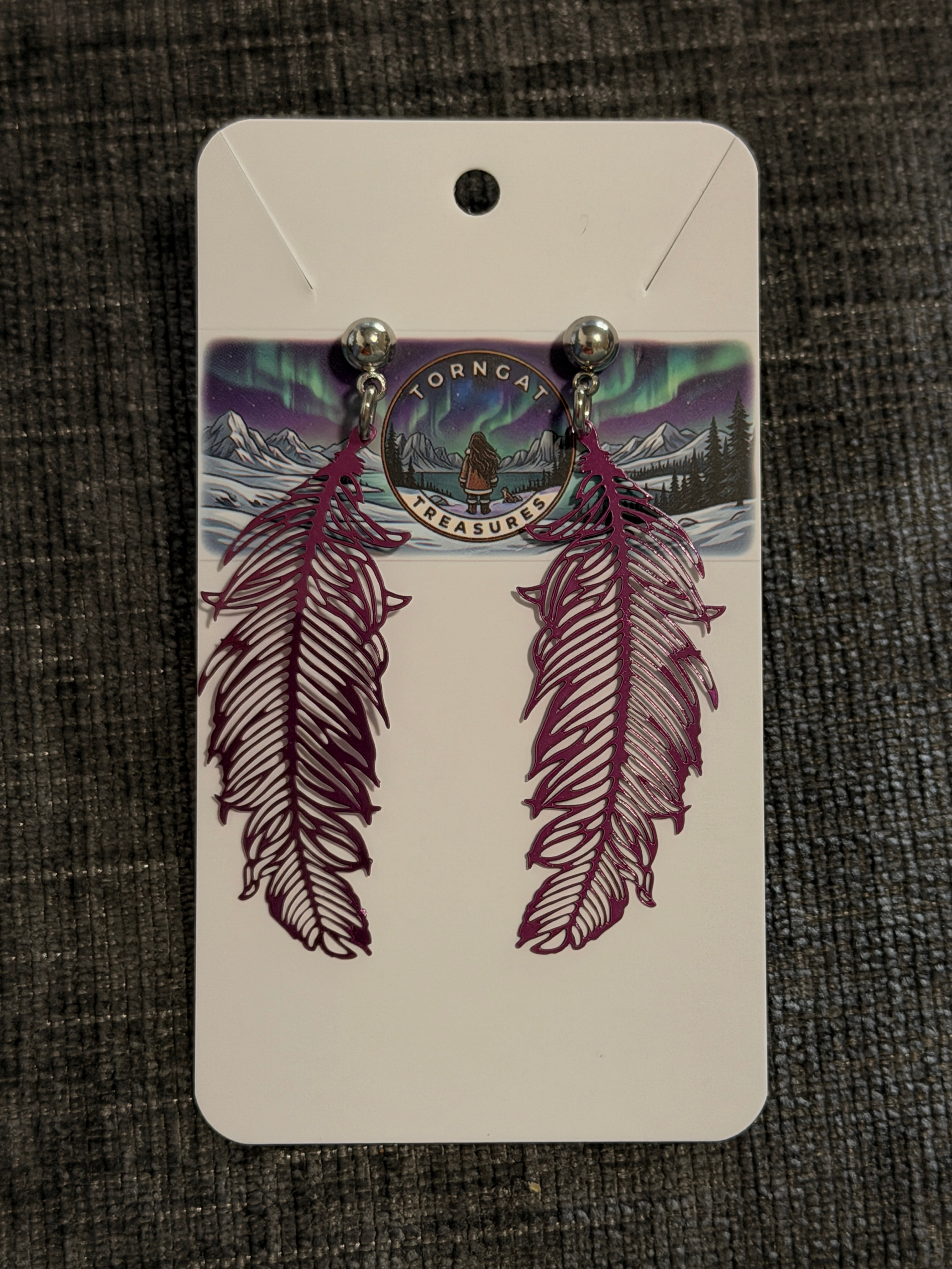 Stainless Steel Feather Earrings - Purple