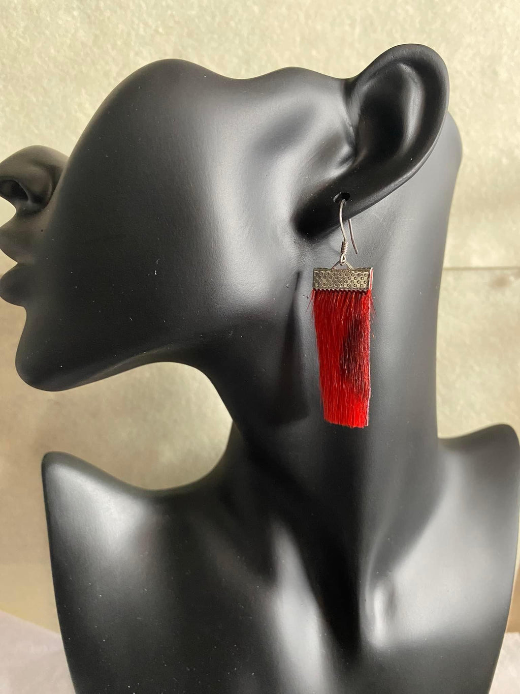 Small Red Dangle Sealskin Earrings