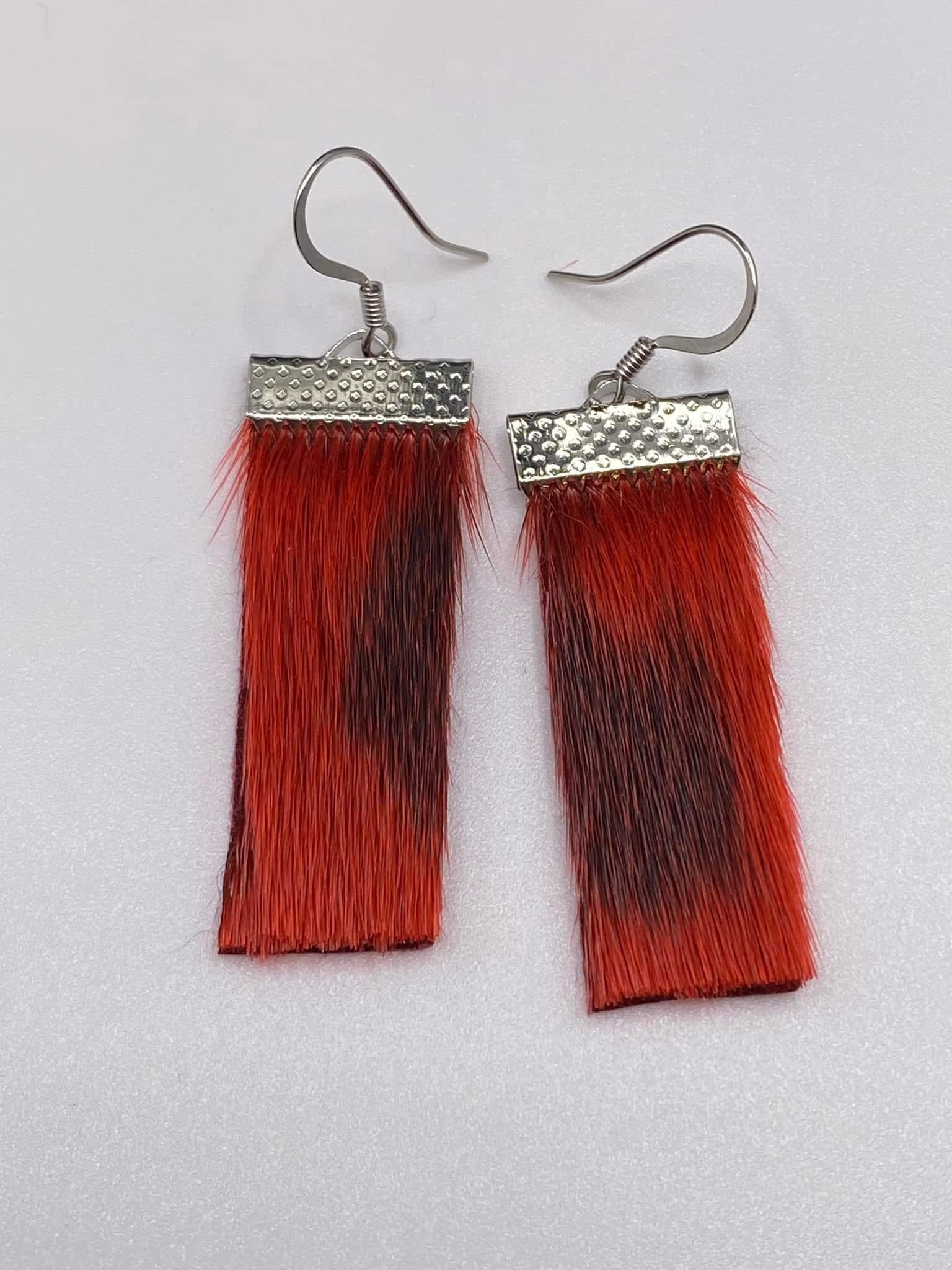 Small Red Dangle Sealskin Earrings